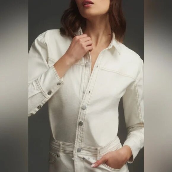 NWT Pilcro Long-Sleeve Denim Micro Mini Shirt Dress Anthropologie Nuuly XLP - Picture 3 of 10